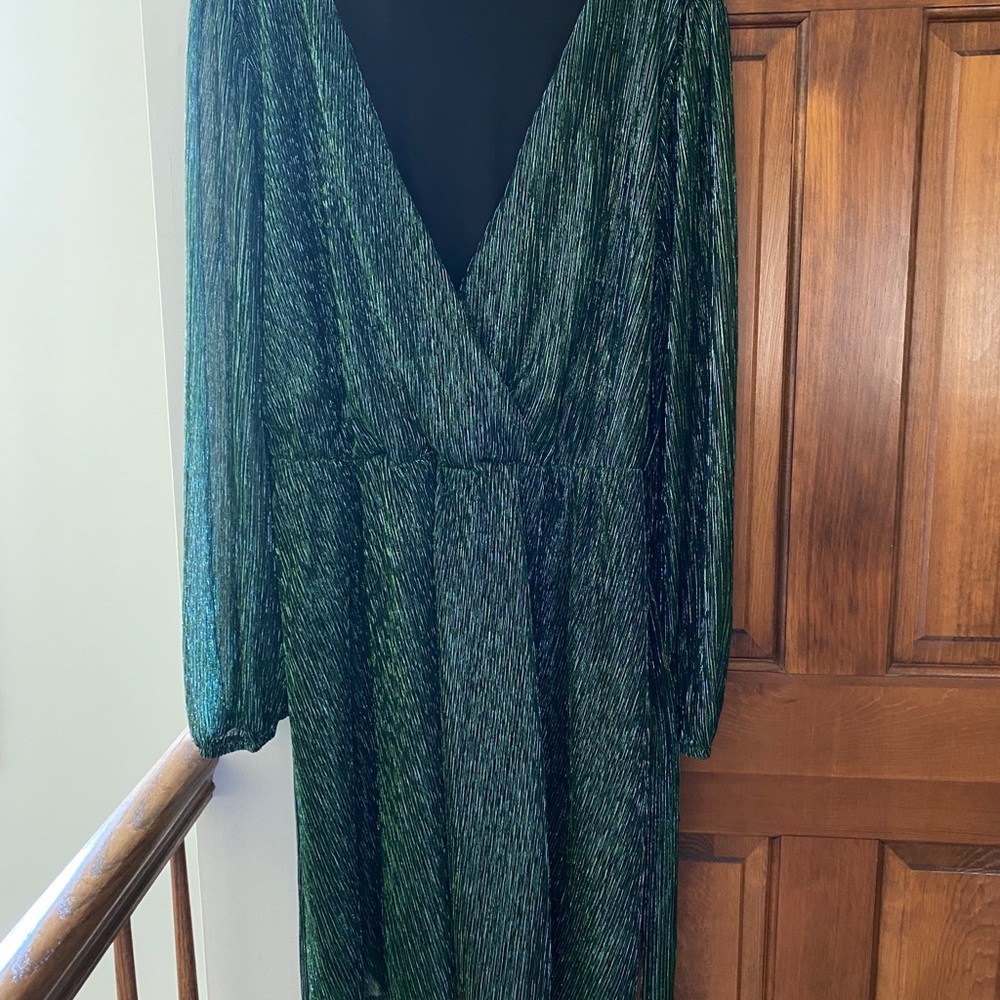 Emerald Green, sparkly, faux wrap dress.